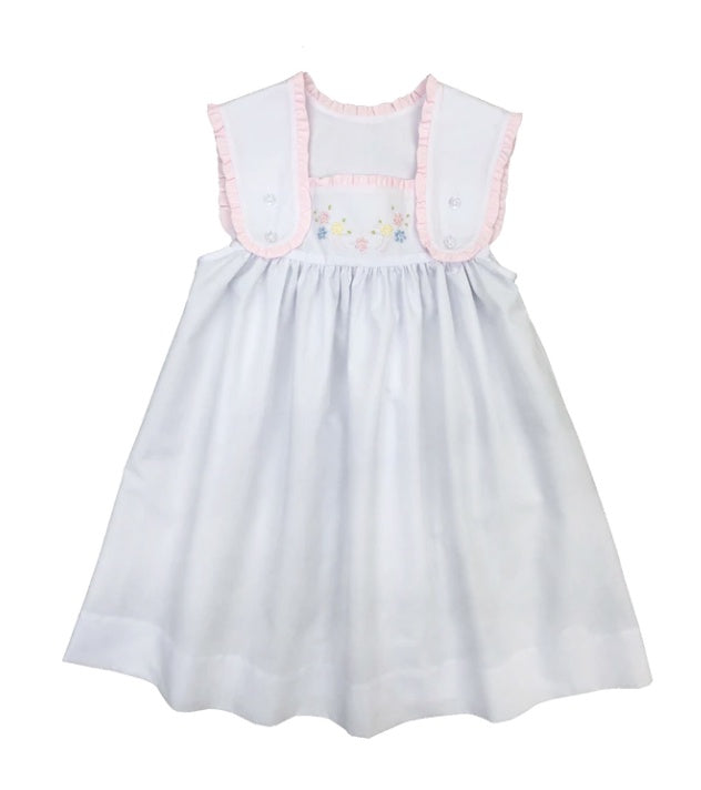 Auraluz White/pink Sundress W/Flower Embroidery 277-WPSFL