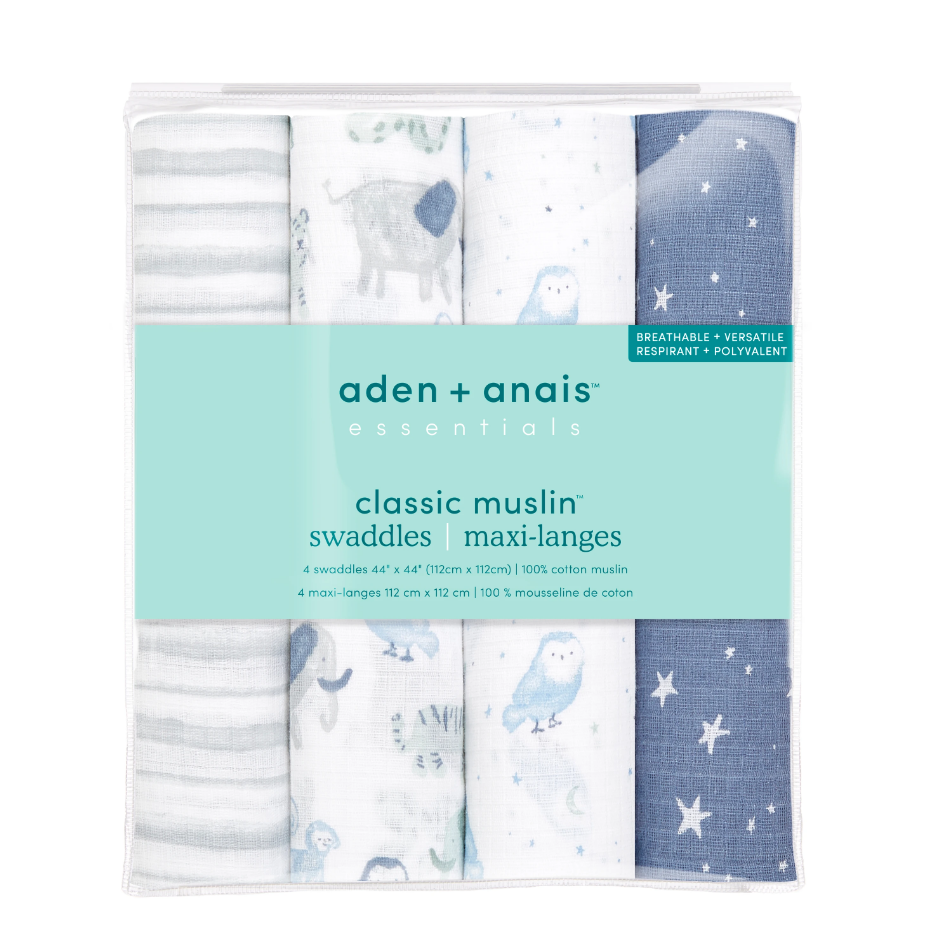 aden + anais Essentials Muslin Swaddle Blankets for Baby Girls and Boys, Newborn Receiving Blanket for Swaddling, 100% Cotton Baby Swaddle Wra並行輸入 Dinotime Muslin Swaddle 4pk | aden + anais