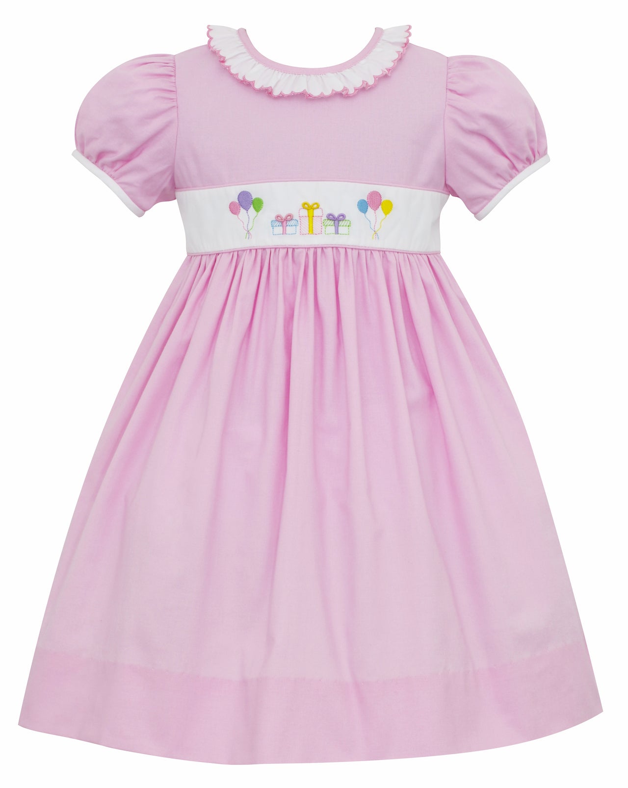 Anavini Birthday Pink Dress W/White Scalloped Ruffle S/S 702D-AF22