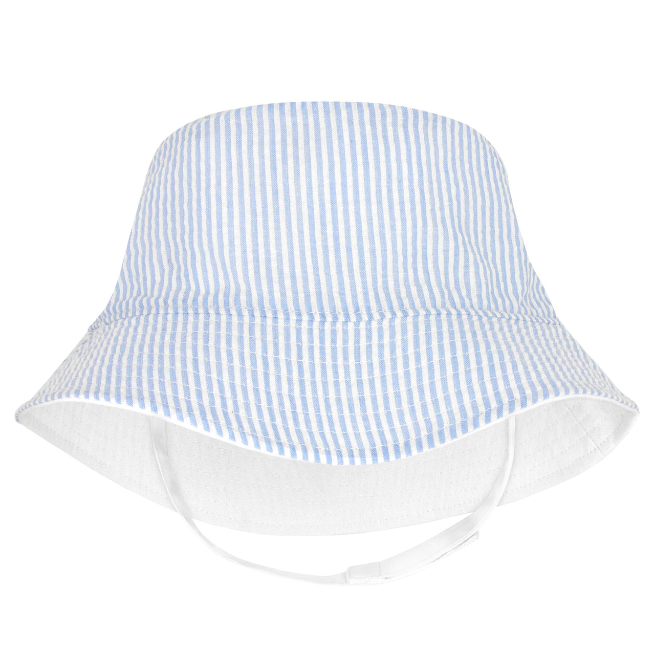 Wee Ones Reversible Boys Seersucker Hat w/ Straps