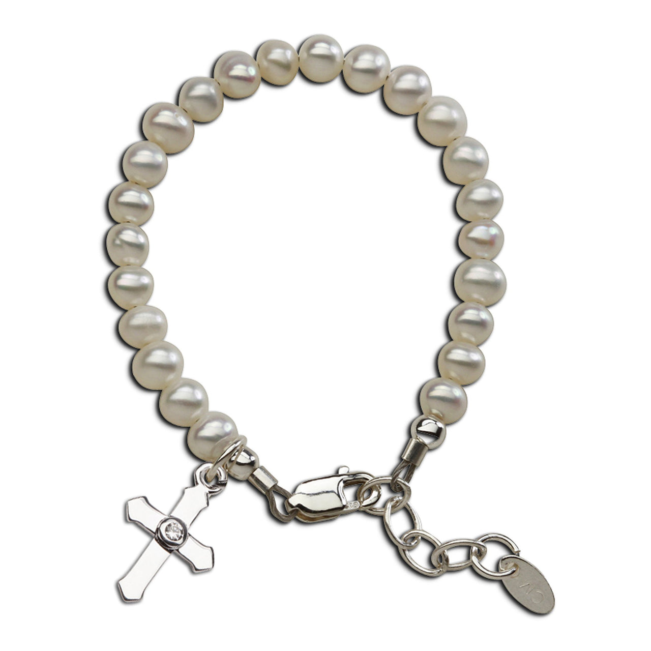 Cherished Moments Lacey Sterling Silver Pearl Cross Bracelet