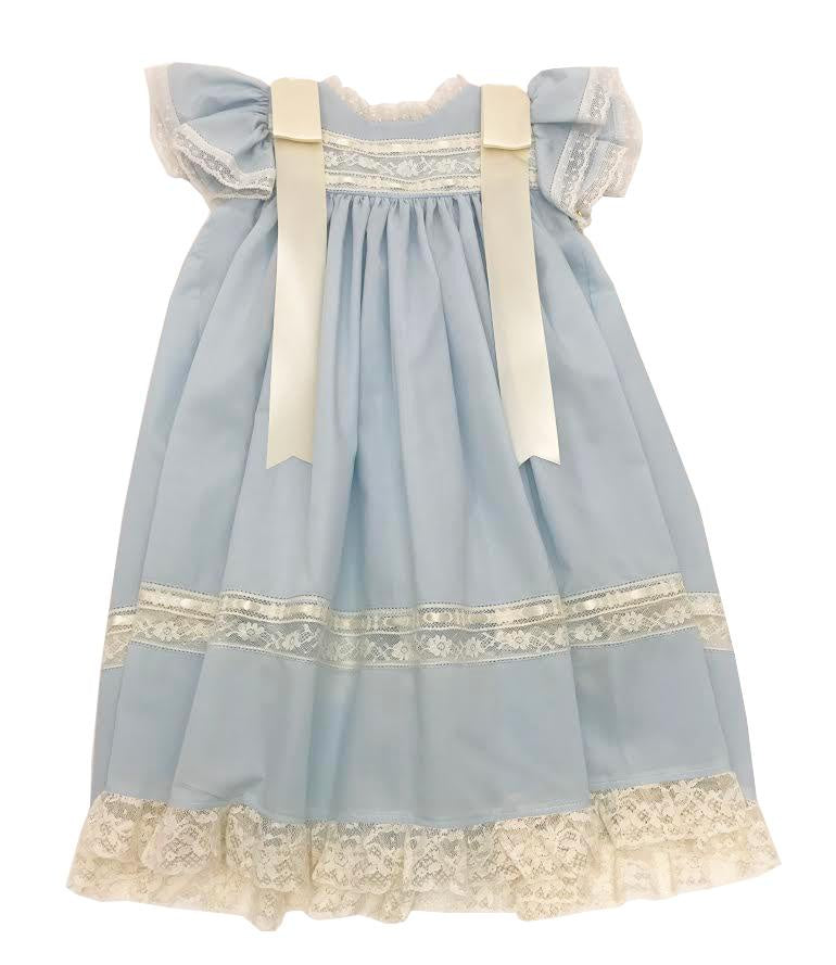 Treasured Memories Blue Angel Sleeve Dress w/ Ecru Lace & Ribbon Insert/Shoulder Ribbons5008 S1823BL BL/EC