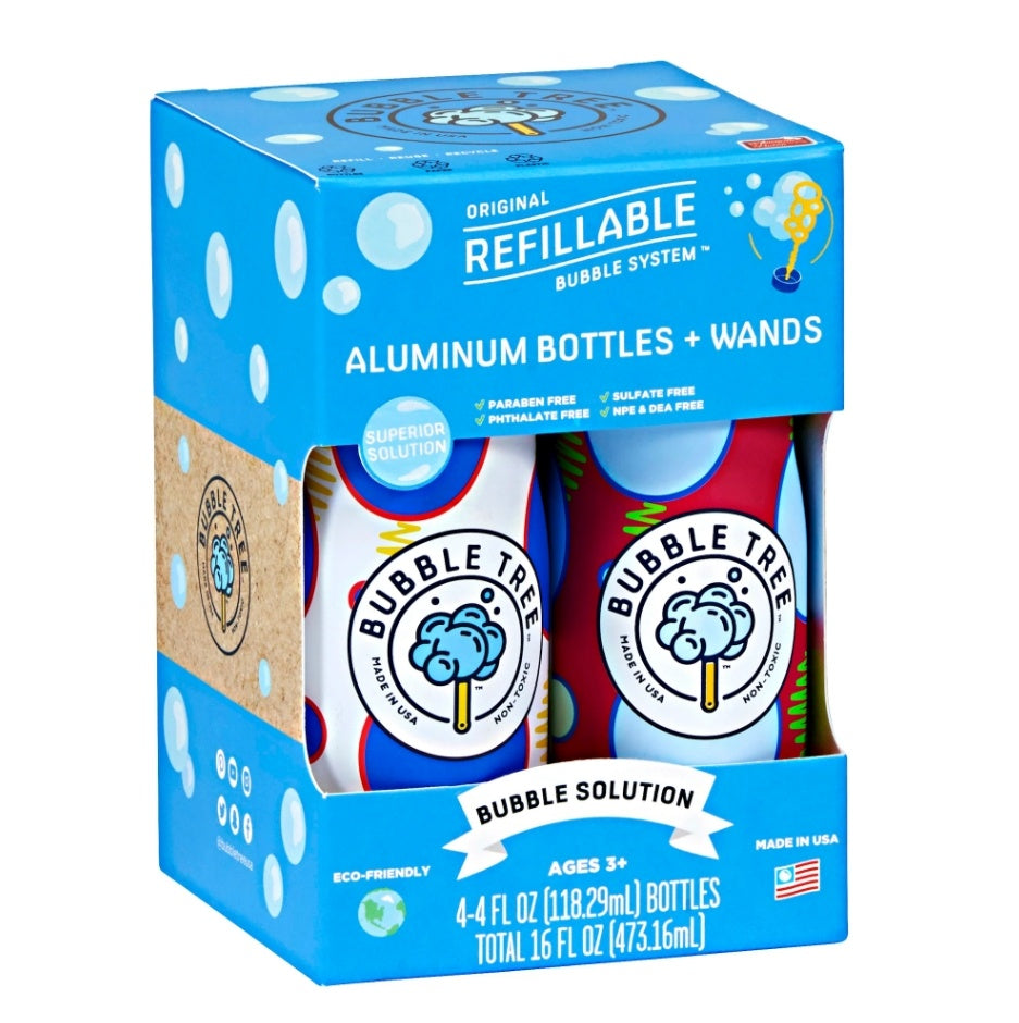 Bubble Tree 4 Pack Aluminum Refillable Bubble Bottles