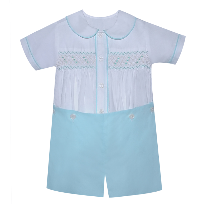 Phoenix & Ren Harrison Button On Suit Seafoam Aqua W/Aqua Smocking PR419-BOS