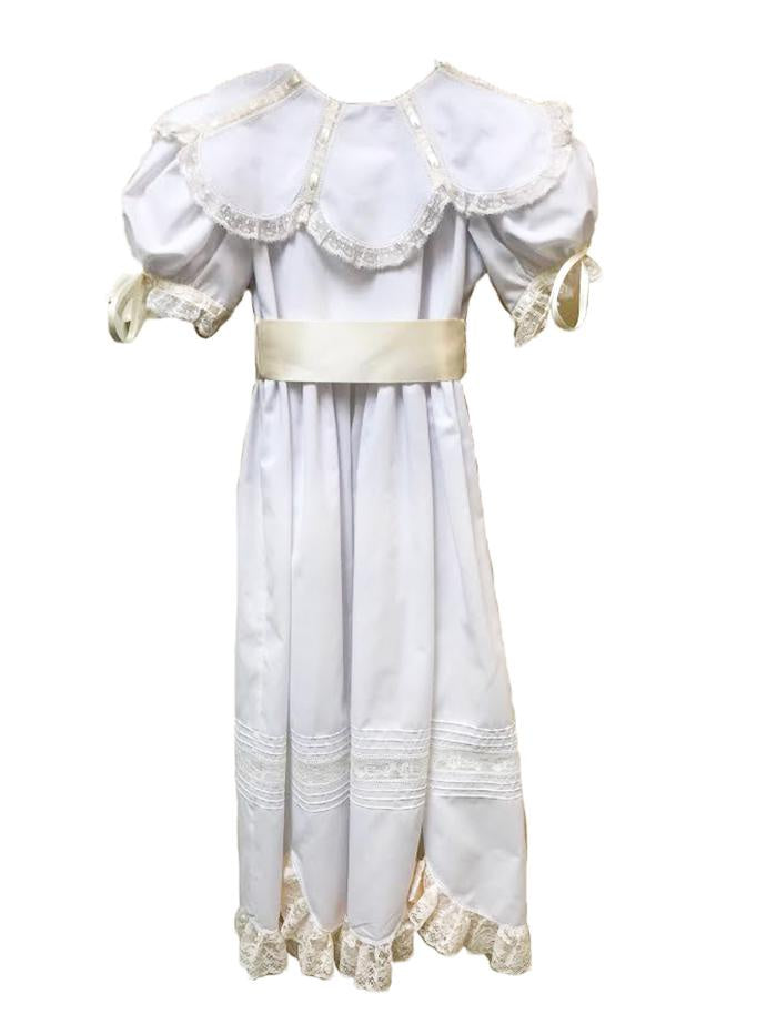 Treasured Memories White Dress w/ Ecru Lace, Ribbon & Tie at Waist S1818 W/E