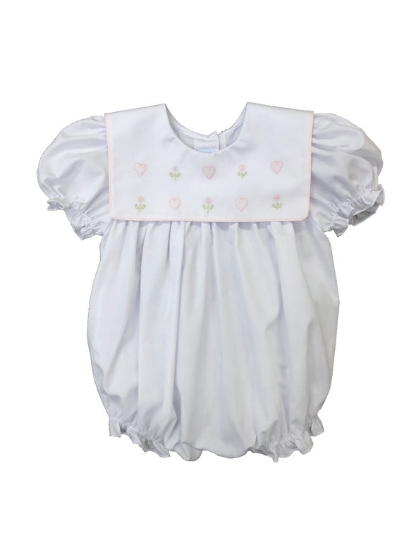 Auraluz White Bubble With Pink Piping W/Flowers & Hearts Shadow Emb 614