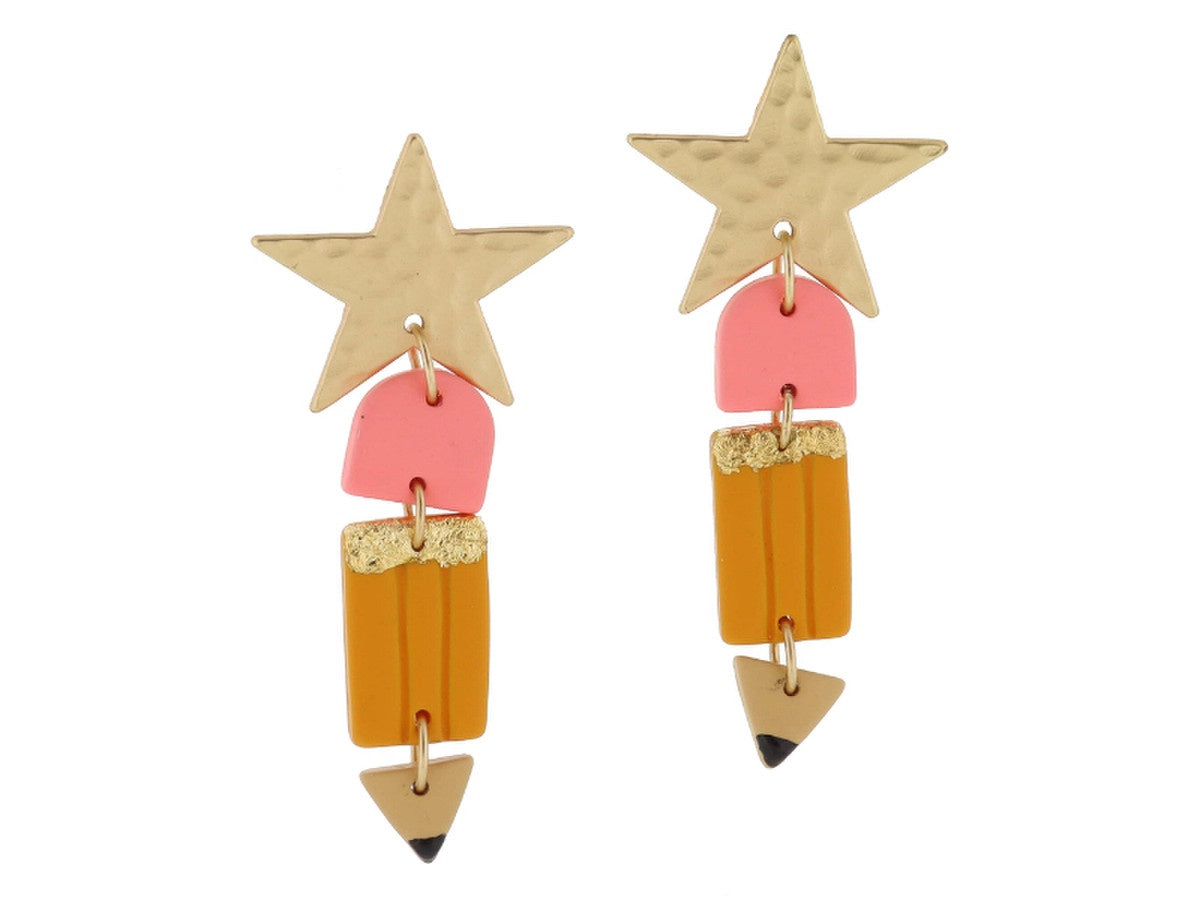 Jane Marie Gold Star Post Clay Pencil Earrings