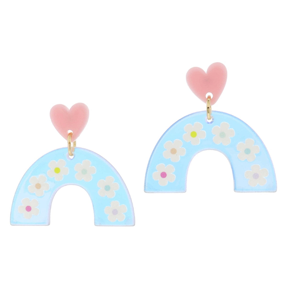 Jane Marie Light Pink Heart Post w/ Iridescent Acrylic Flower Rainbow Earrings JM70560E-1