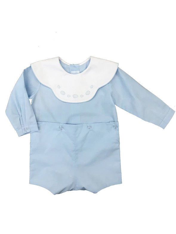 Auraluz Blue w/White scalloped Collar Button on Boy Suit L/S W/Oval Shadow Emb 5215