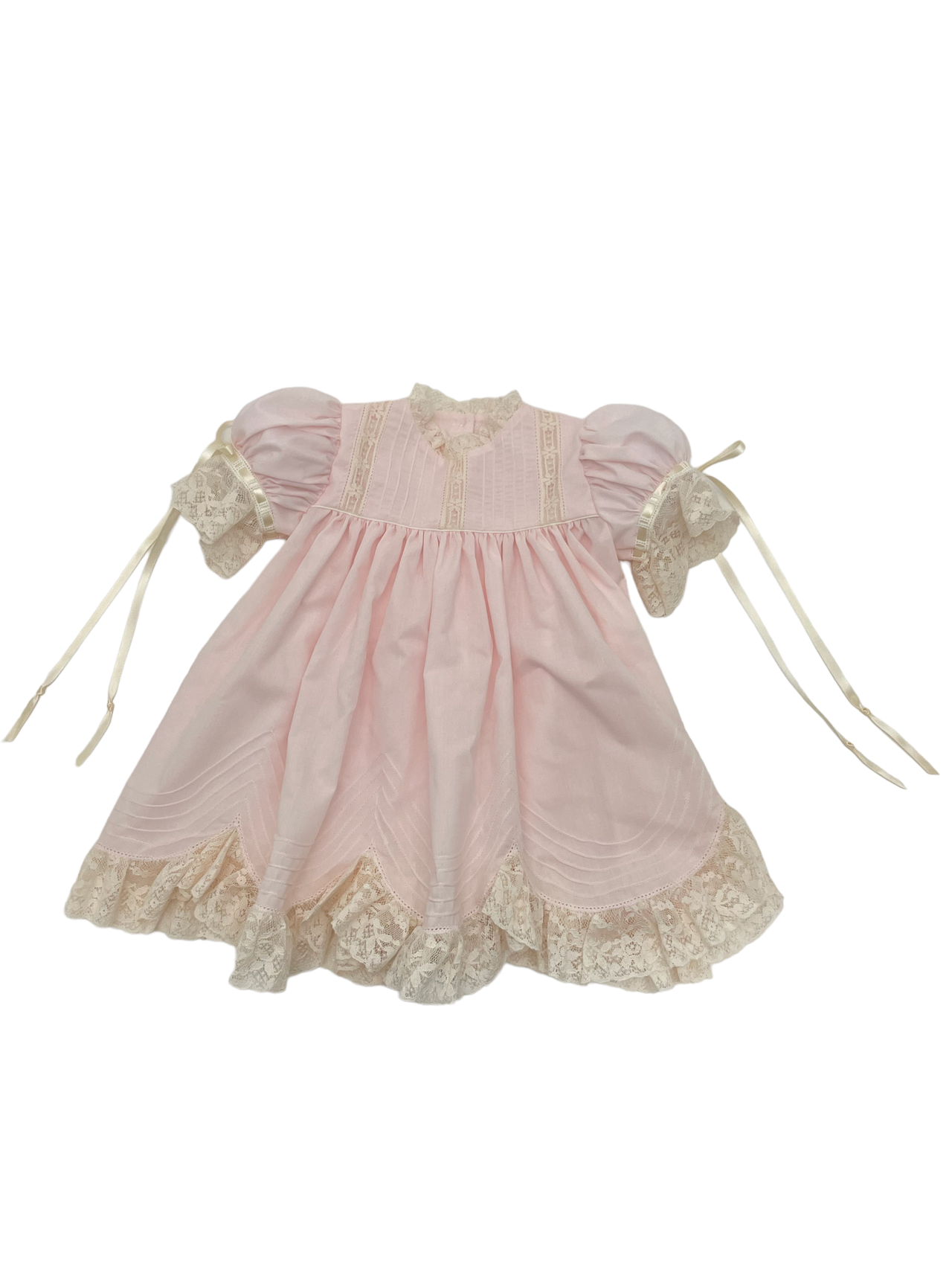 Treasured Memories Pink Dress W/Ecru Lace & Ecru Ribbon Scallop Lace Hem S2844 5003