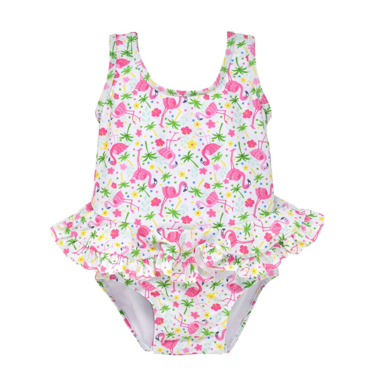 Flap Happy Flamingo Party UPF 50 Stella Infant Ruffle Swimsuit 5012