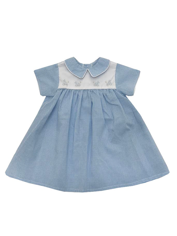 Auraluz Blue Check Day Gown W/Turtle Shadow Embroidery 348