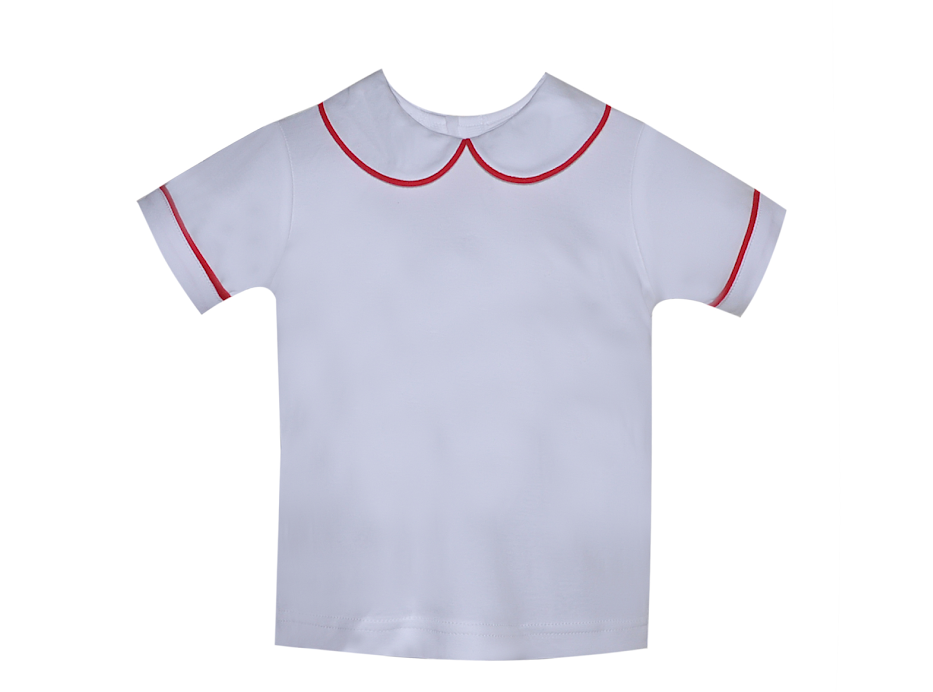 Remember Nguyen White Peter Pan Collar Knit Shirt W/Red Piping SC-GR/SC-BR