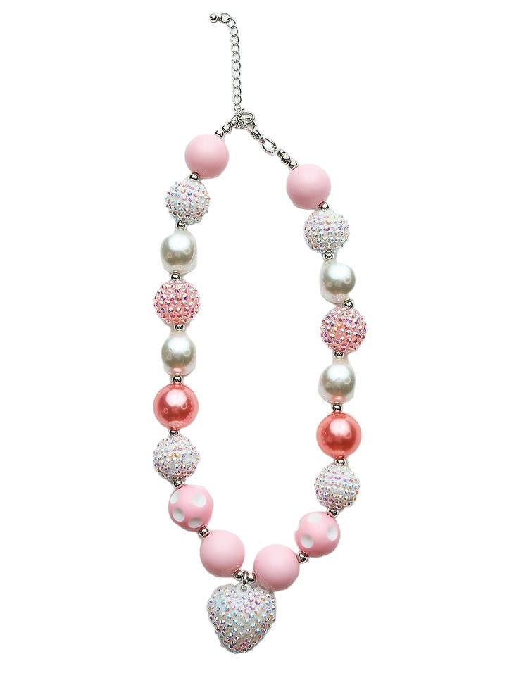 Sparkle Sisters Chunky Pearl Heart Necklace