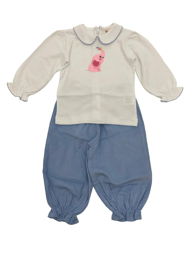 Luigi Baby Elephant Blouse W/Sky Blue Cord Bloomer Pants 5008