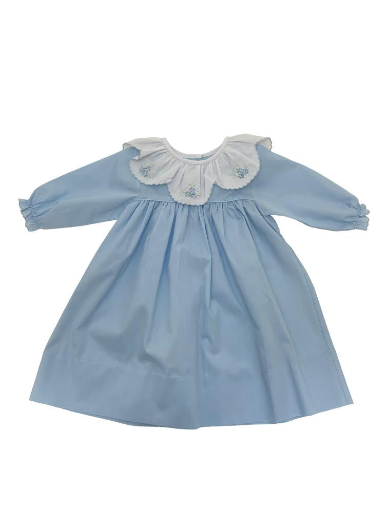 Auraluz Blue Satin Flower Dress L/S 227 5008