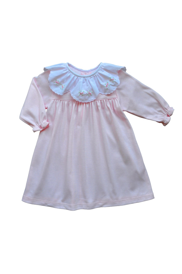 Auraluz Pink Knit Dress W/Ruffle Collar Scallop Trim W/ Bullion Roses 6209 5010