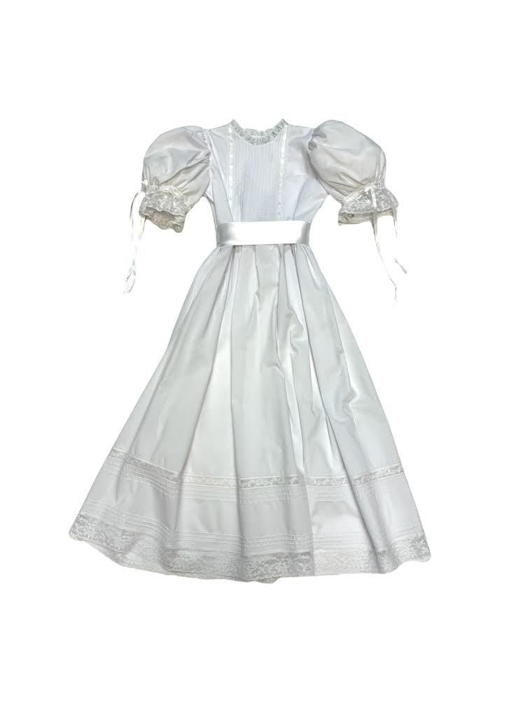 Treasured Memories White Dress W/White Lace &  Ribbon  W/Lace Hem & Ribbon Waist Tie S501Waisted 5011
