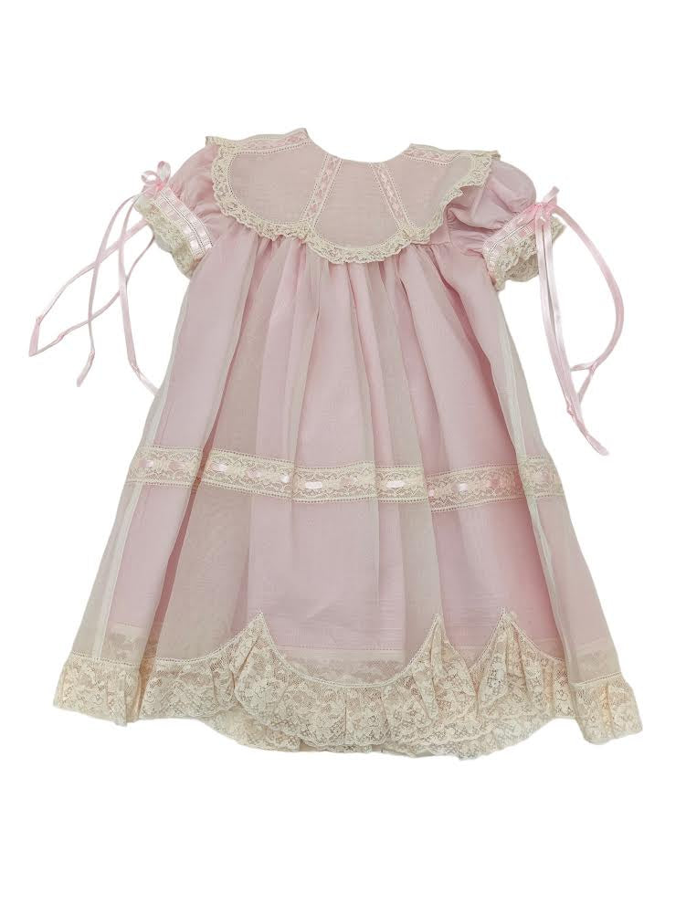 Treasured Memories Pink Dress W/Ecru Lace & Pink Ribbon 5508 5011