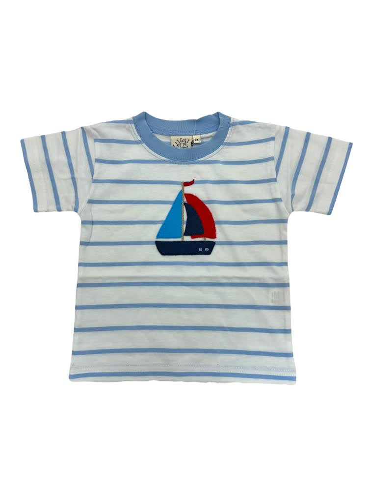 Luigi White Sky Blue Stripe S/S T-Shirt W/Sailboat t018-12585 5012