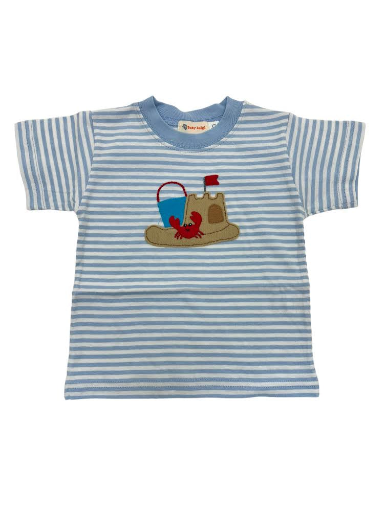 Luigi N. Stripe Boy S/S T-Shirt Sandcastle W/Crab & Pail Sky Blue/White t018-12608 5012