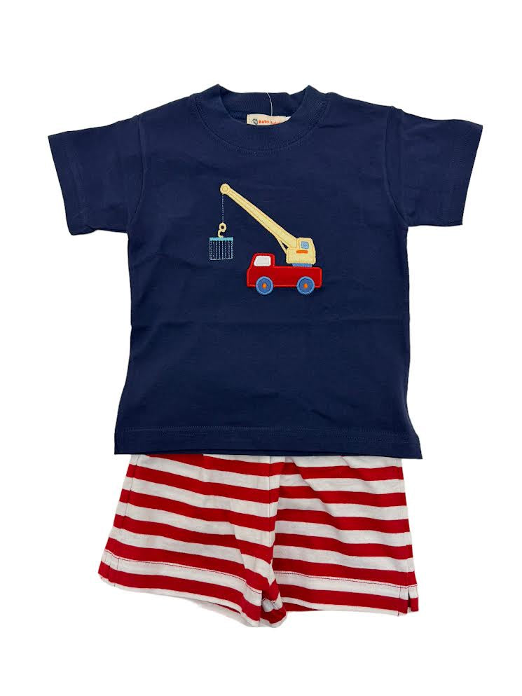 Luigi Boy S/S T-Shirt Dark Royal W/Crane Applique W/Red & White Stripe Shorts T001-M4104/SH097-264 5012