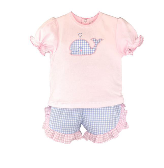 Petit Ami Pink Shirt/Shorts Whale Applique Pink 3130/4130 5012
