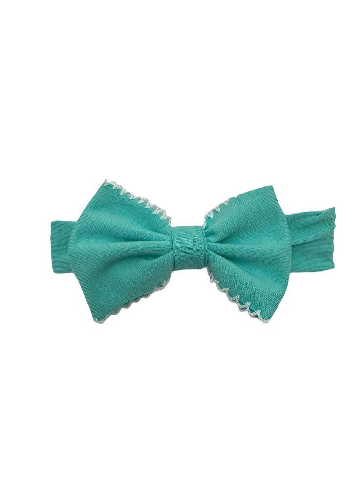 Wee Ones Small Cotton Jersey Bowtie w/ White Moonstitch Edging on Matching Band
