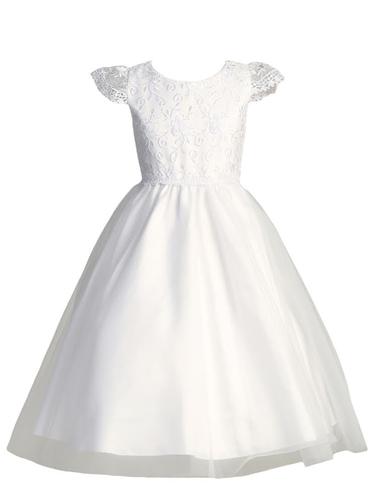 Lito White Lace W/Tulle Dress 5101