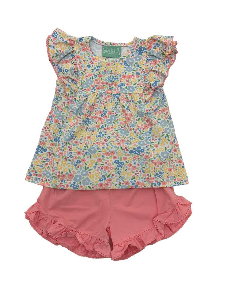 Sage & Lilly Pink/Blue Floral Ruffle Top/Shorts 8331 5101