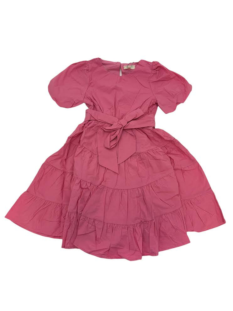 Hayden Girl Bow Back Puff Sleeve Poplin Dress Pink 7309 5101