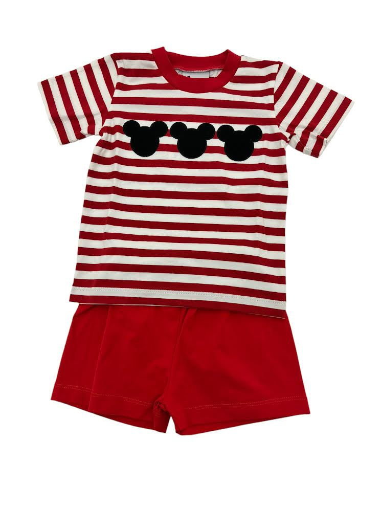 Delaney Boy's Red/White Knit Stripe T-Shirt/Shorts W/Applique Mouse Ears 120 5101