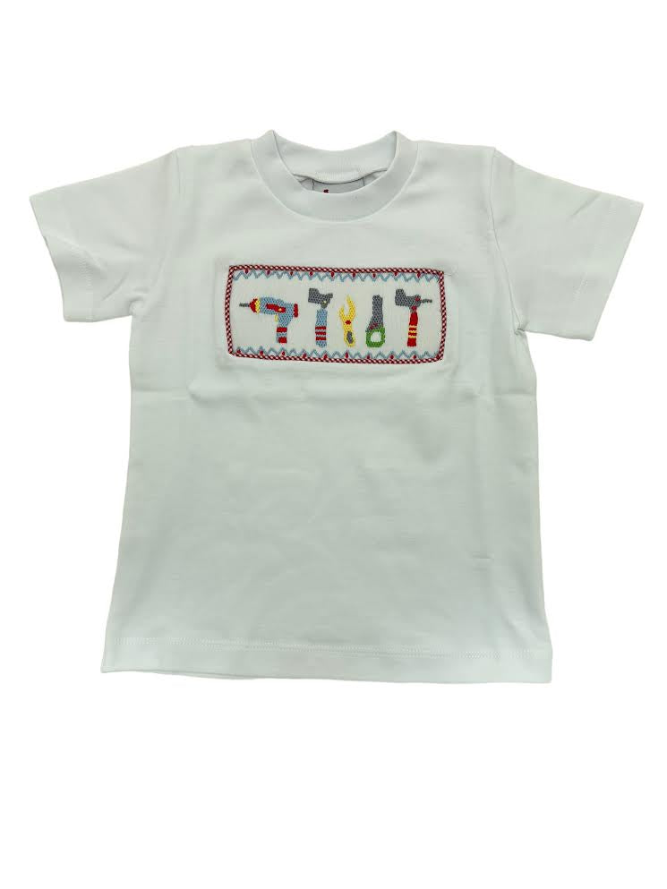 Delaney Boys White Knit Smocked Tool Short Sleeve T-Shirt 147 5101