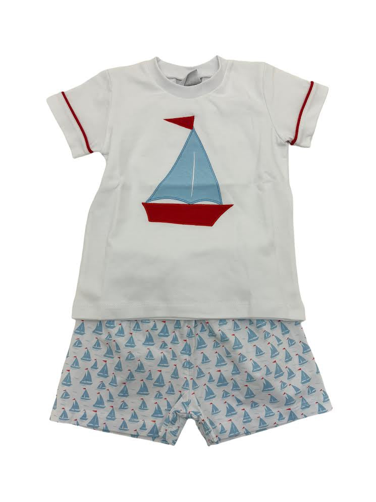 Delaney Boys White Applique Sailboat T-Shirt & Sailboat Print Short set 187 5101