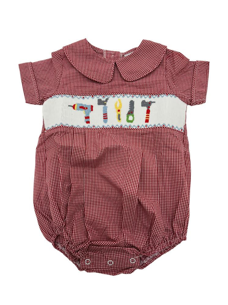 Delaney Boys Red Check Smocked Tools Short Bubble 146 5101