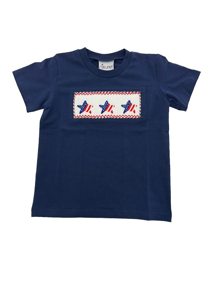 Delaney Boys Navy Knit Smocked Stars T-Shirt 104  5101