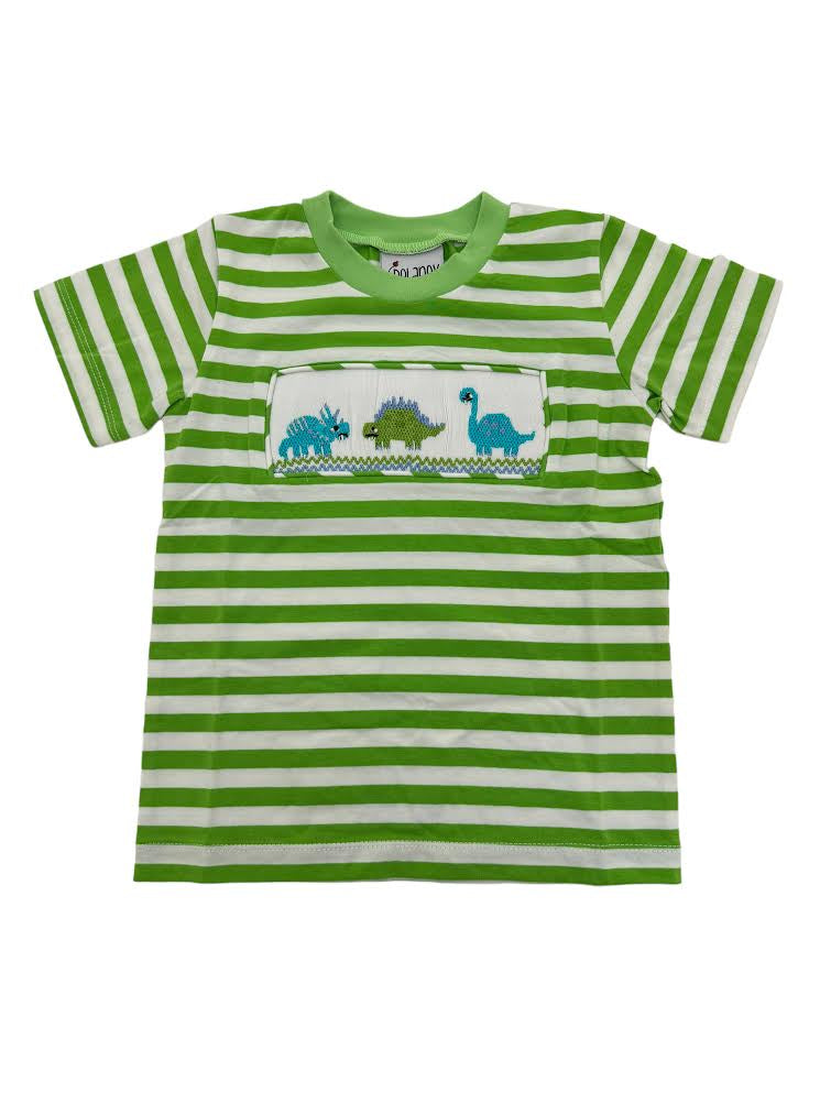 Delaney Boys Green White Stripe Knit Smocked Dinosaur T-Shirt 82B 5101