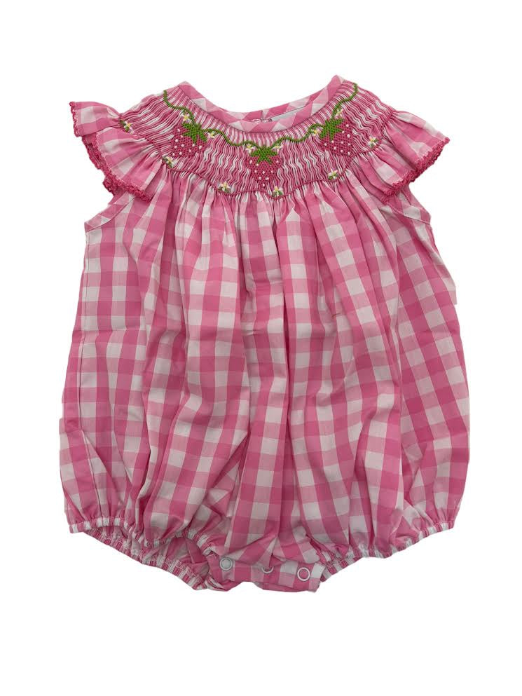 Delaney Girls Pink Check AW Smocked Strawberry Bishop Bubble 90 5101