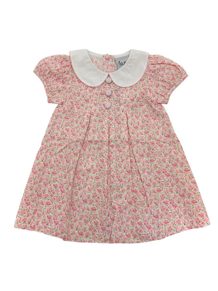 Delaney Girls Pink Floral SS Peter Pan Pleated Front Dress 80 5101