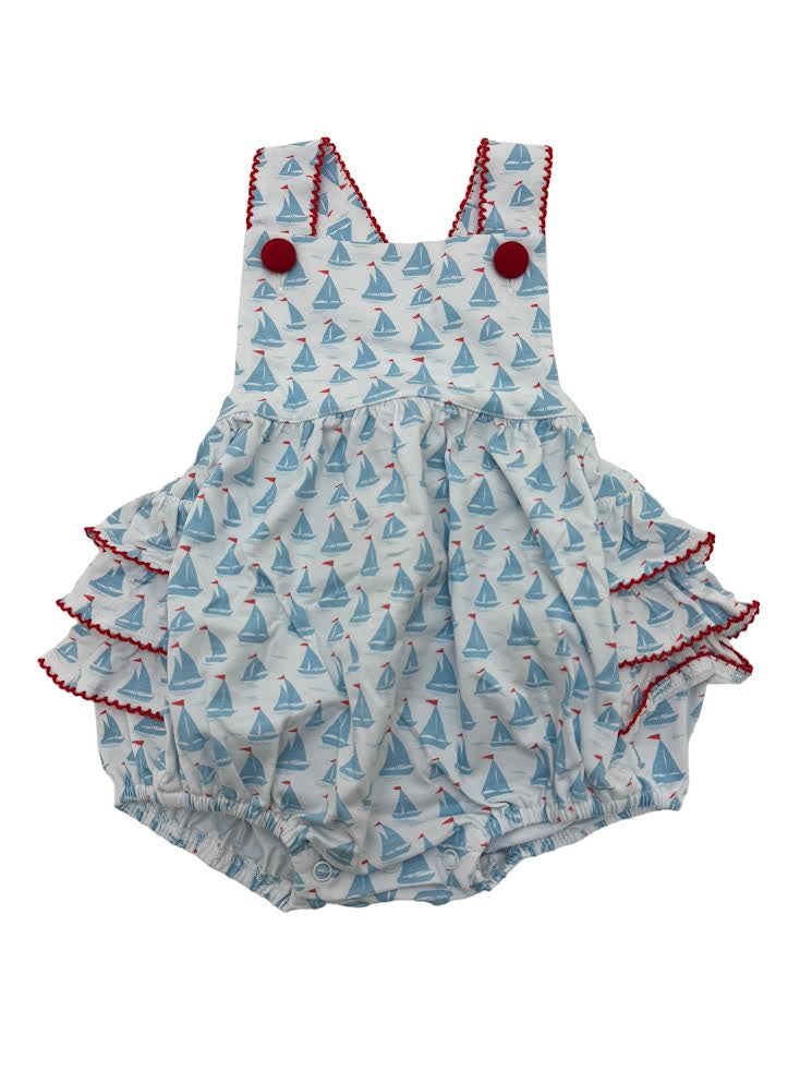 Delaney Girls Short Knit Sailboat Print Sunsuit 185 5101