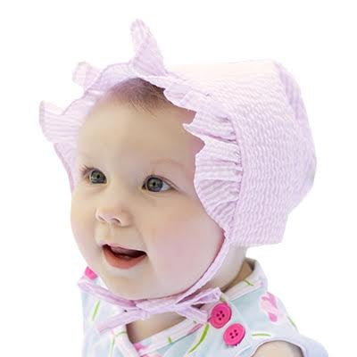 Wee Ones Pink Seersucker Baby Bonnet