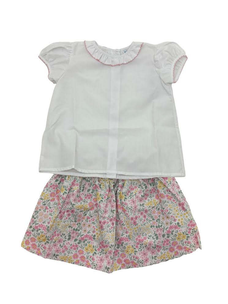 Lulu Bebe SS White Blouse W/Ruffle Collar Skirt Set Olivia-14 Blooming Meadow 5102