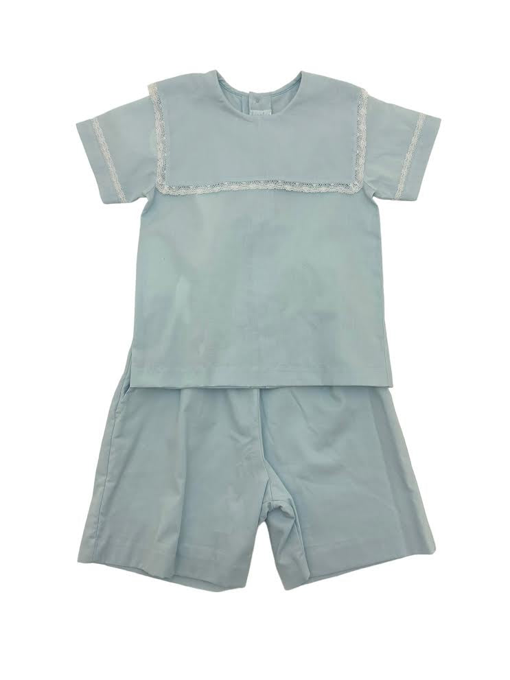 Auraluz 2pc Boy.  Blue W/Lace Trim, Square Collar , S/S 5827 5103
