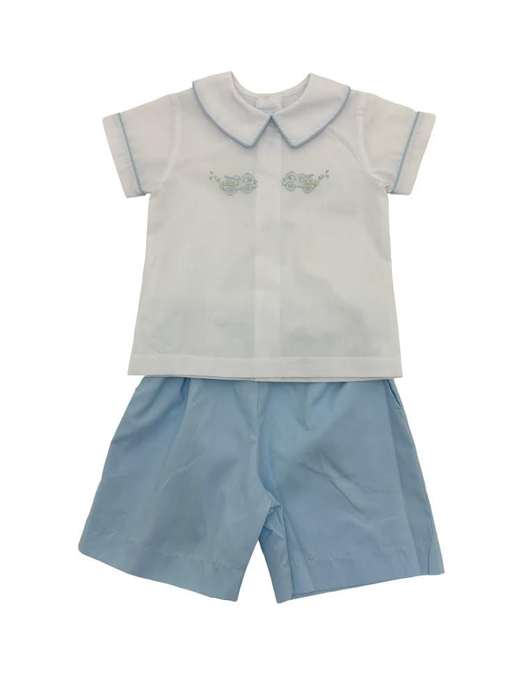Auraluz 2pc Boy White Top/Blue Short Firetruck 5817 5103