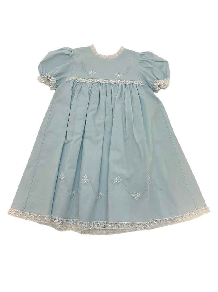 Auraluz Dress, Blue W/Puff Sleeves Lace, No Collar & slip 2216 5103