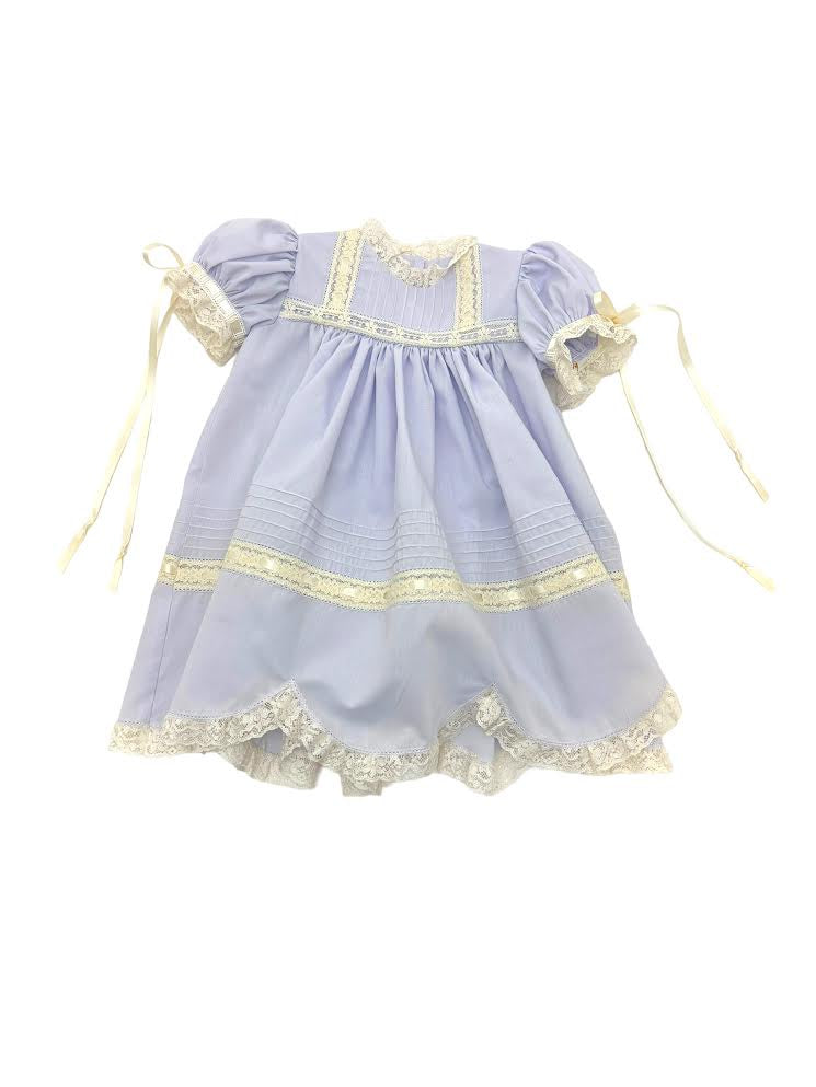 Treasured Memories Lavender Dress W/Ecru Lace and Ribbon -Ecru Lace Scallop Trim S501 5101