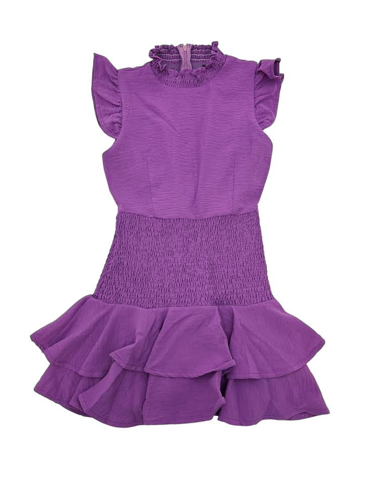 Miss Behave Girls High Neck Smocked Ruffle Dress Selena Lavender SD1492LAV 5102