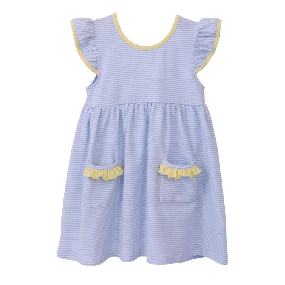 Trotter Street Kids Lucy Dress Light Blue Stripe & Yellow TSK-01113 5101