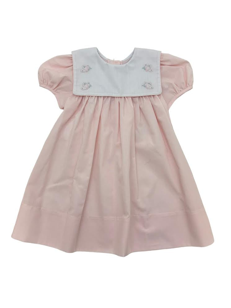 Auraluz Pink Dress W/Square Collar & Butterfly Shadow Embroidery 232 5101