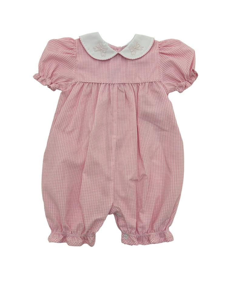 Auraluz Girls Shortall Pink Check W/Ribbon Shadow Emb 585 5101